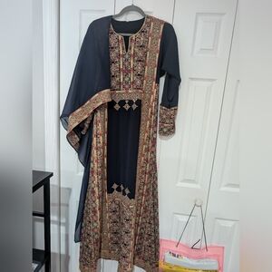 Navy And Gold Tatriz Thobe Dress Size Small
